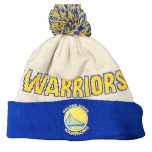 Golden State Warriors Beanie Blue /Yellow Logo Pom Pom OS Embroidered Knit